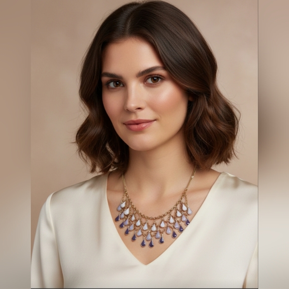 Jewelry - Elegant Gold and Purple Teardrop Layered Necklace